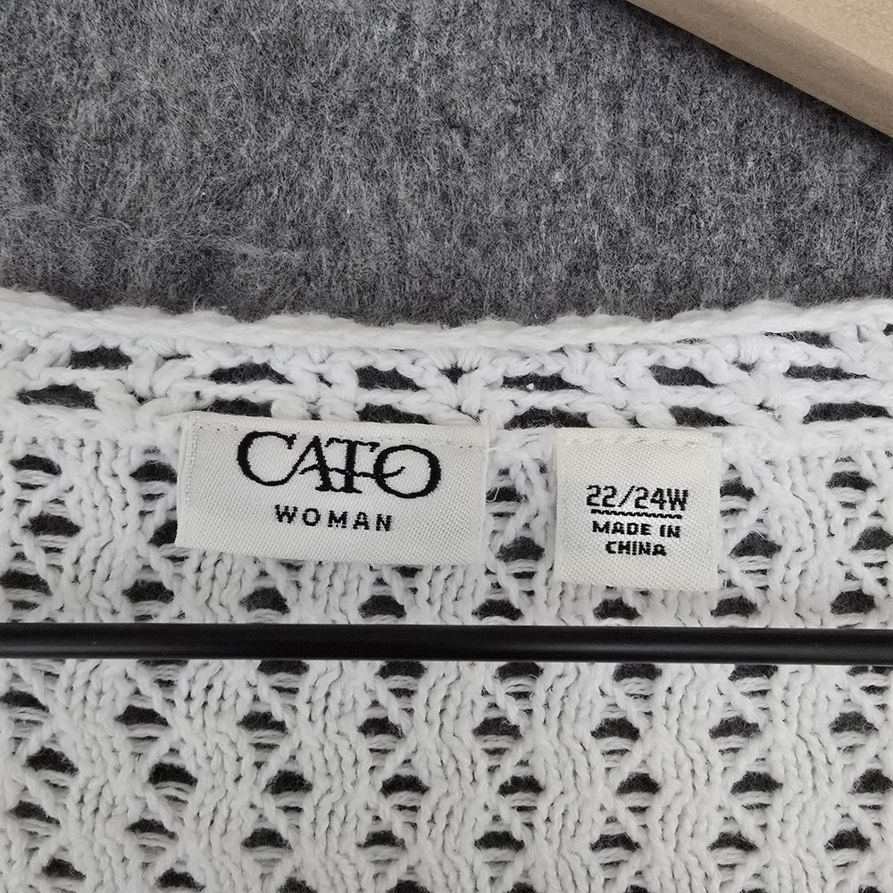 Cato Cardigan Sweater Womens 22/24W White Open Knit Crochet 3/4 Bell Sleeve - Picture 4 of 9